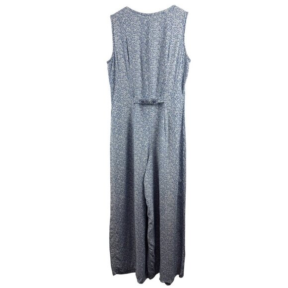 Rampage Womens Sleeveless Jumpsuit Medium Blue Floral Print Button Front - Picture 3 of 8